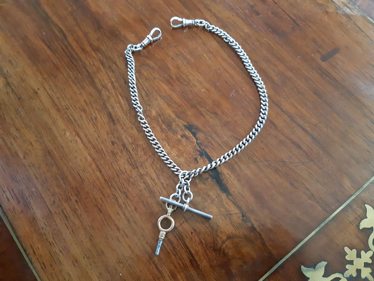 Early 20th Century Silver Curb Link Albert Chain